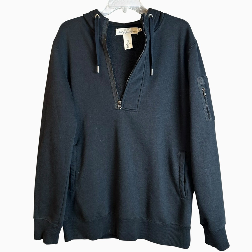 L.O.G.G Mens Oversized Size Small 1/4 Zip Pullover Black Terry Cotton Google